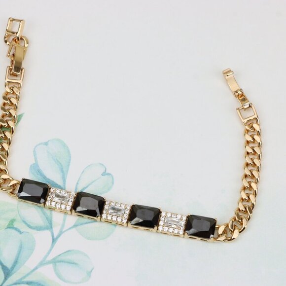 Rose Gold Bracelet with Black and White Stones, XPBL0685 - Picture 2 of 12